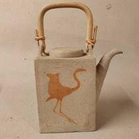 grålig firkantet keramik tepotte orange pelikan gammel genbrug brugt